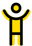 Line illustration of a child with raised arms